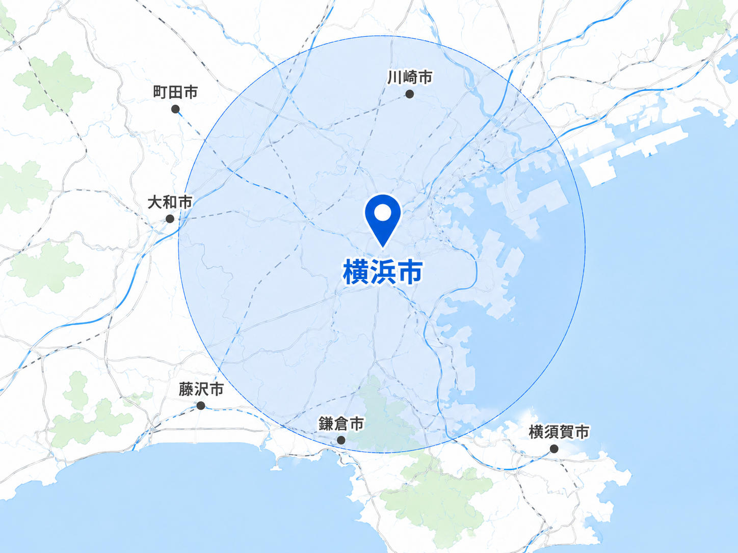 横浜市を中心とした対応エリアマップ